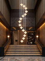 Load image into Gallery viewer, Art Deco Star Staircase Pendant Light – Frosted Glass Hanging Fixture –  Astris Altair

