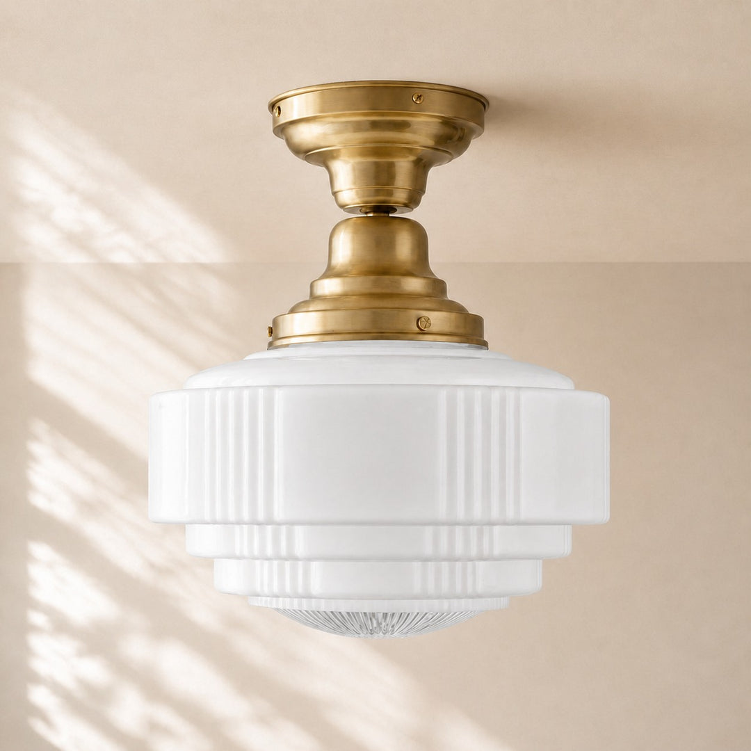 Lámpara colgante de vidrio opalume: lámpara colgante vintage de vidrio lechoso con estilo art déco 