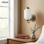 Cargar imagen en el visor de la Galería, Aplique de pared Eloise vintage de vidrio lechoso festoneado: iluminación de acento moderna para baño y dormitorio