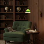 Charger l'image dans la visionneuse de galerie, Green Glass Banker-Style Plug-In Wall Lamp room scene