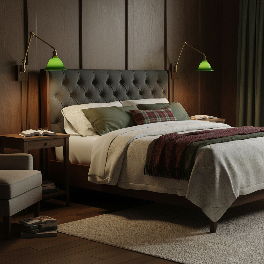 Green Glass Banker-Style Plug-In Wall Lamp product view