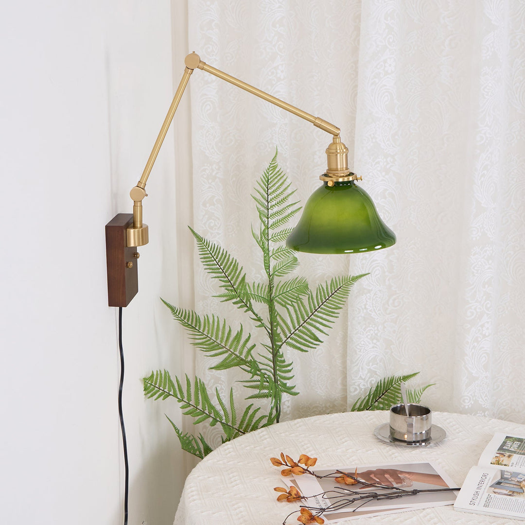 Green Glass Banker-Style Plug-In Wall Lamp product view