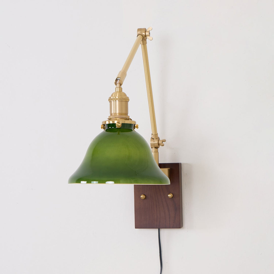 Green Glass Banker-Style Plug-In Wall Lamp product view