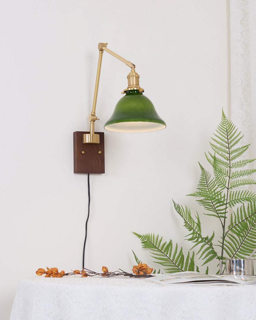 Green Glass Banker-Style Plug-In Wall Lamp product view