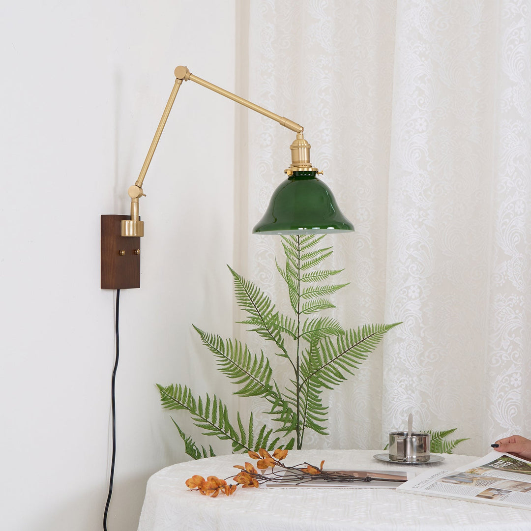 Green Glass Banker-Style Plug-In Wall Lamp product view
