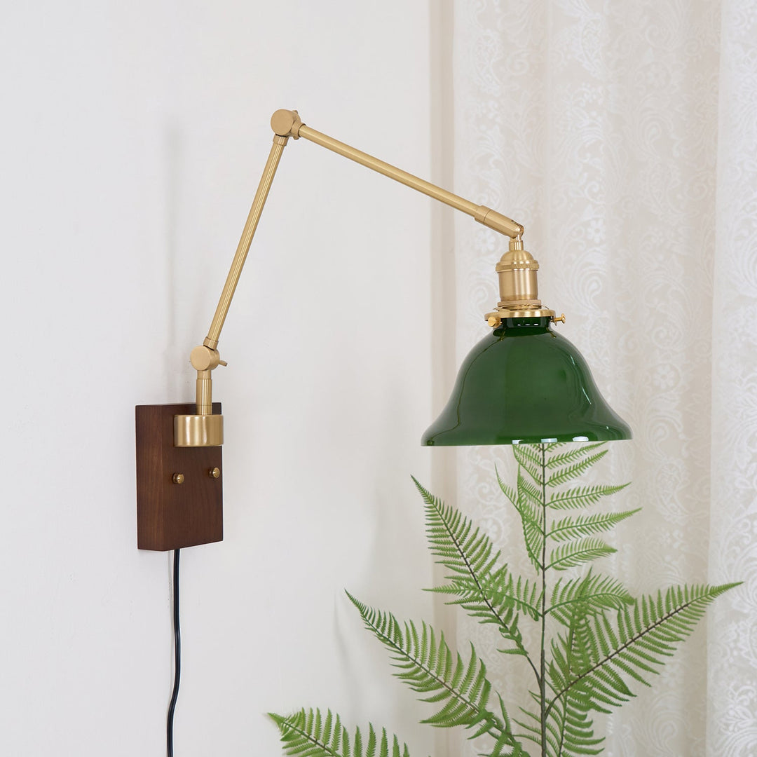 Green Glass Banker-Style Plug-In Wall Lamp product view