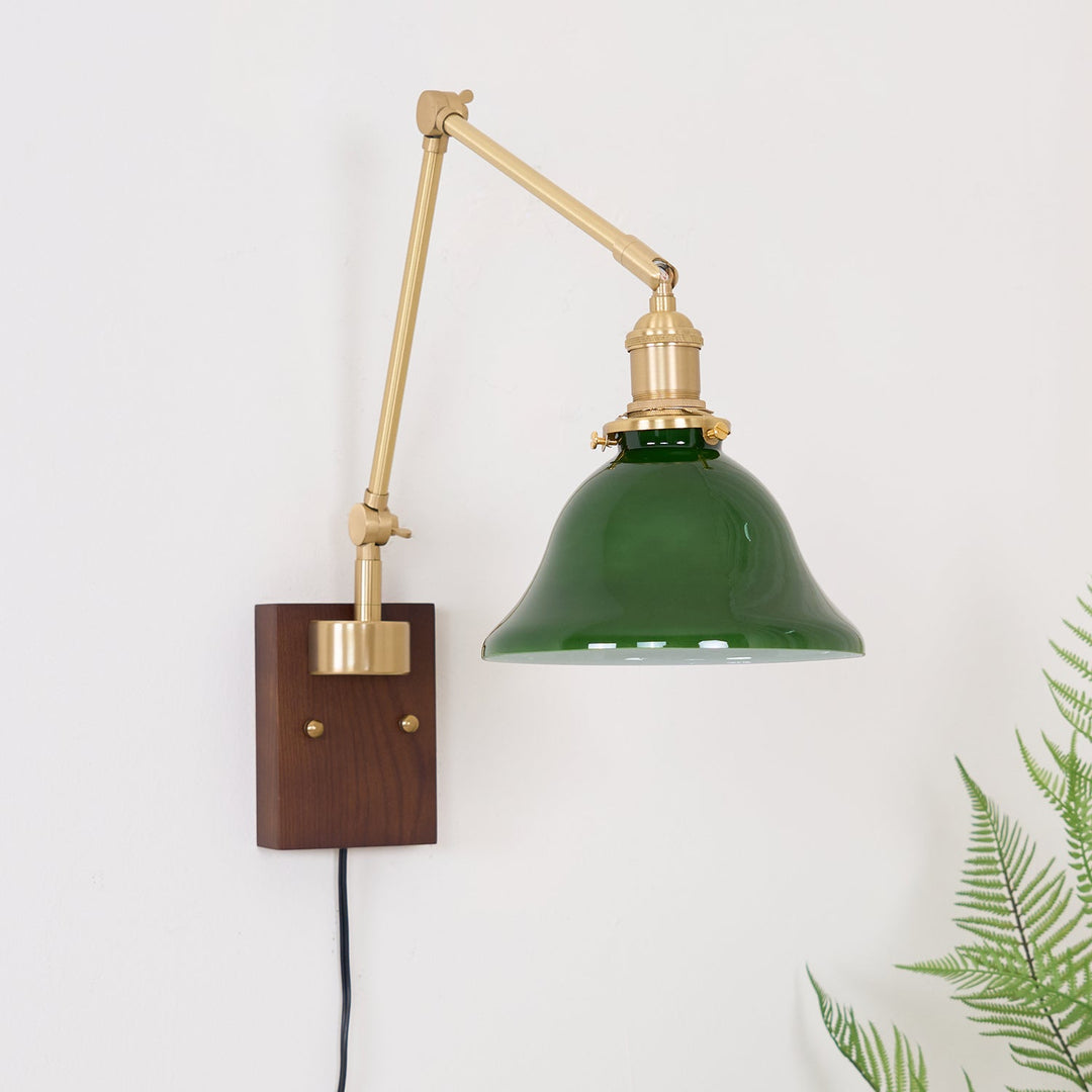Green Glass Banker-Style Plug-In Wall Lamp product view