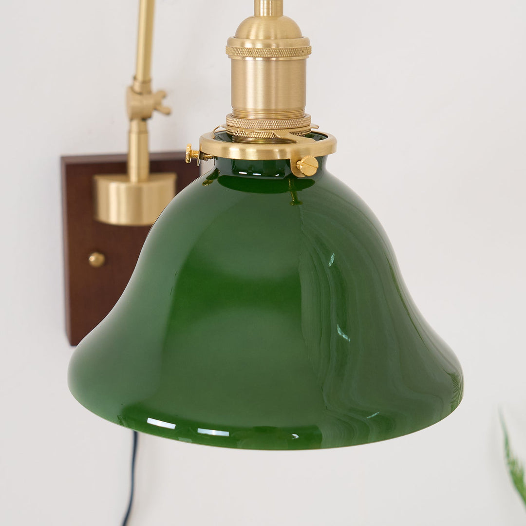 Green Glass Banker-Style Plug-In Wall Lamp product view
