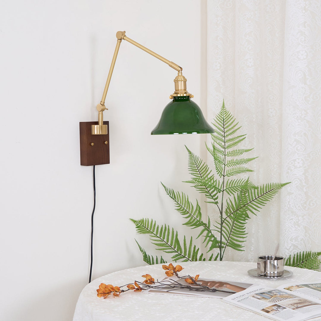 Green Glass Banker-Style Plug-In Wall Lamp product view