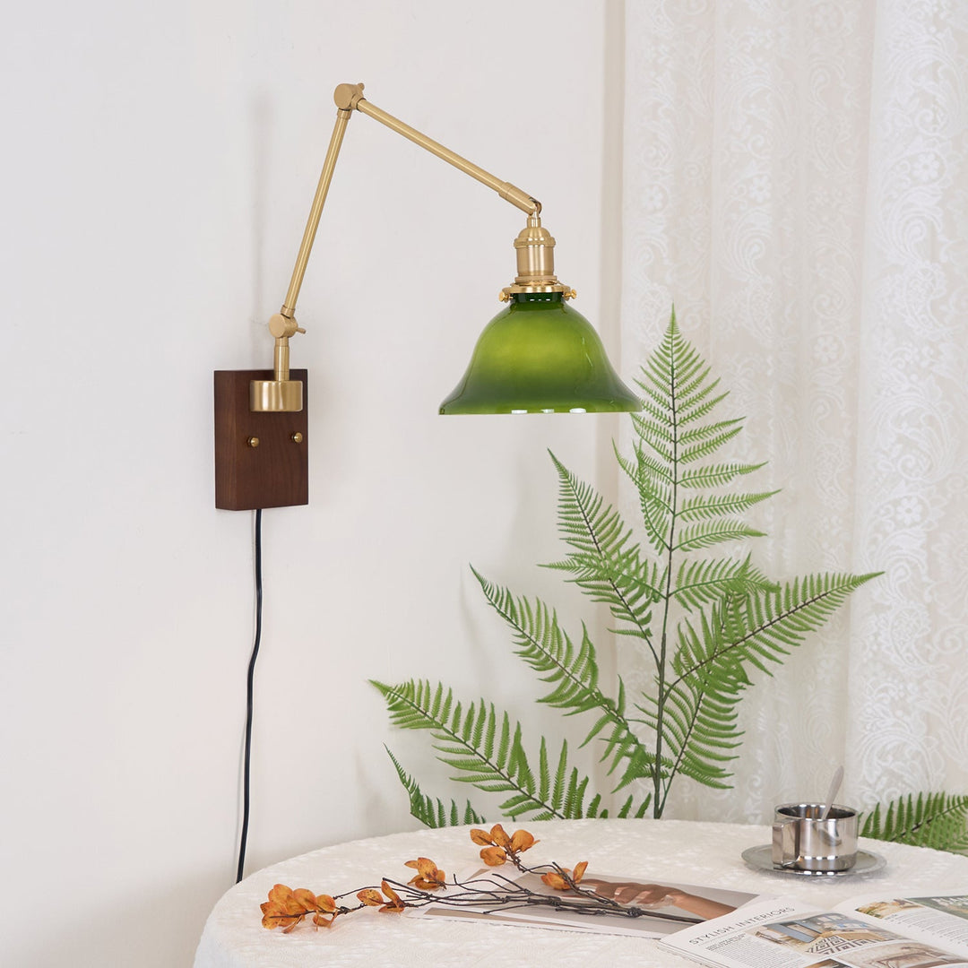 Green Glass Banker-Style Plug-In Wall Lamp product view