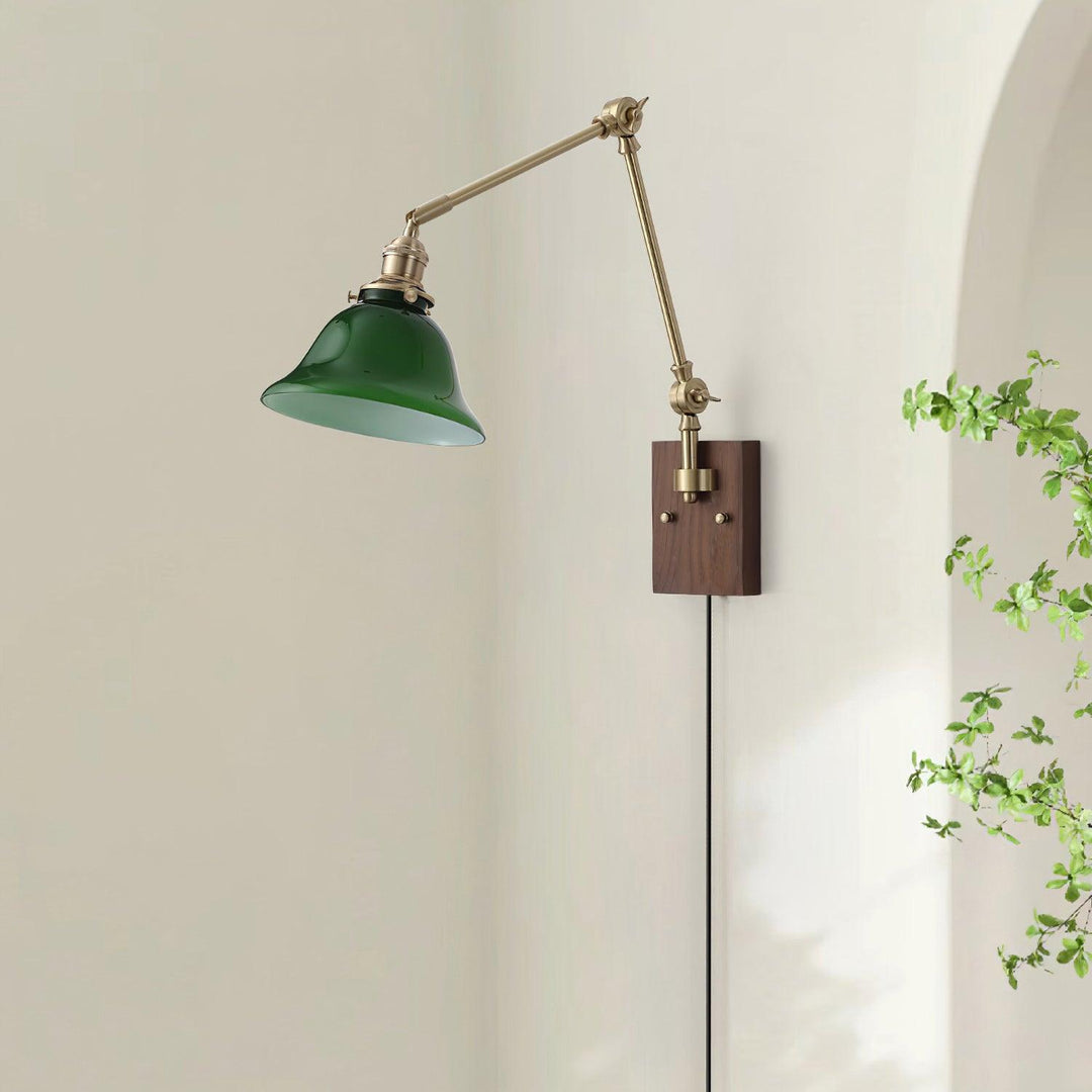 Green Glass Banker-Style Plug-In Wall Lamp product view