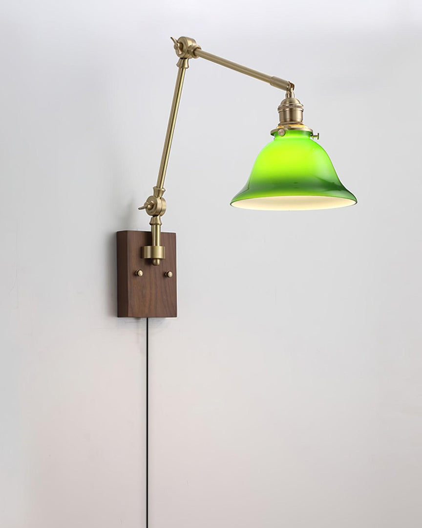 Green Glass Banker-Style Plug-In Wall Lamp product view