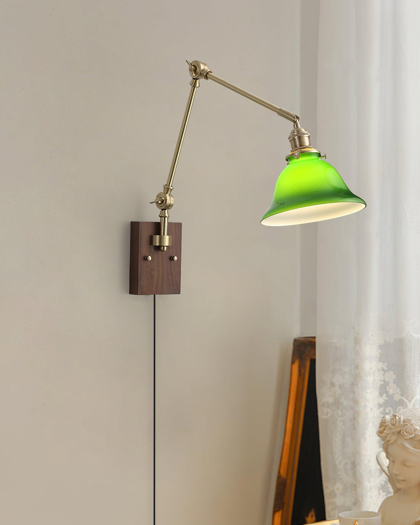 Green Glass Banker-Style Plug-In Wall Lamp product view
