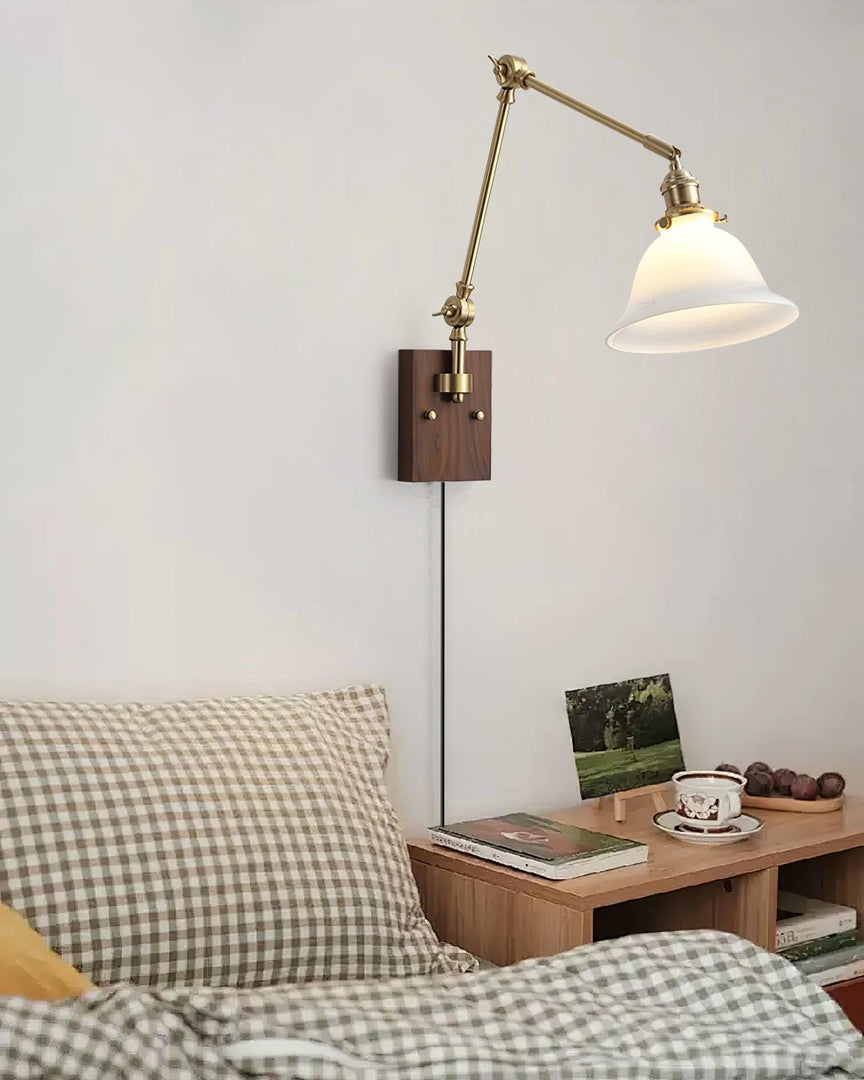 Green Glass Banker-Style Plug-In Wall Lamp product view