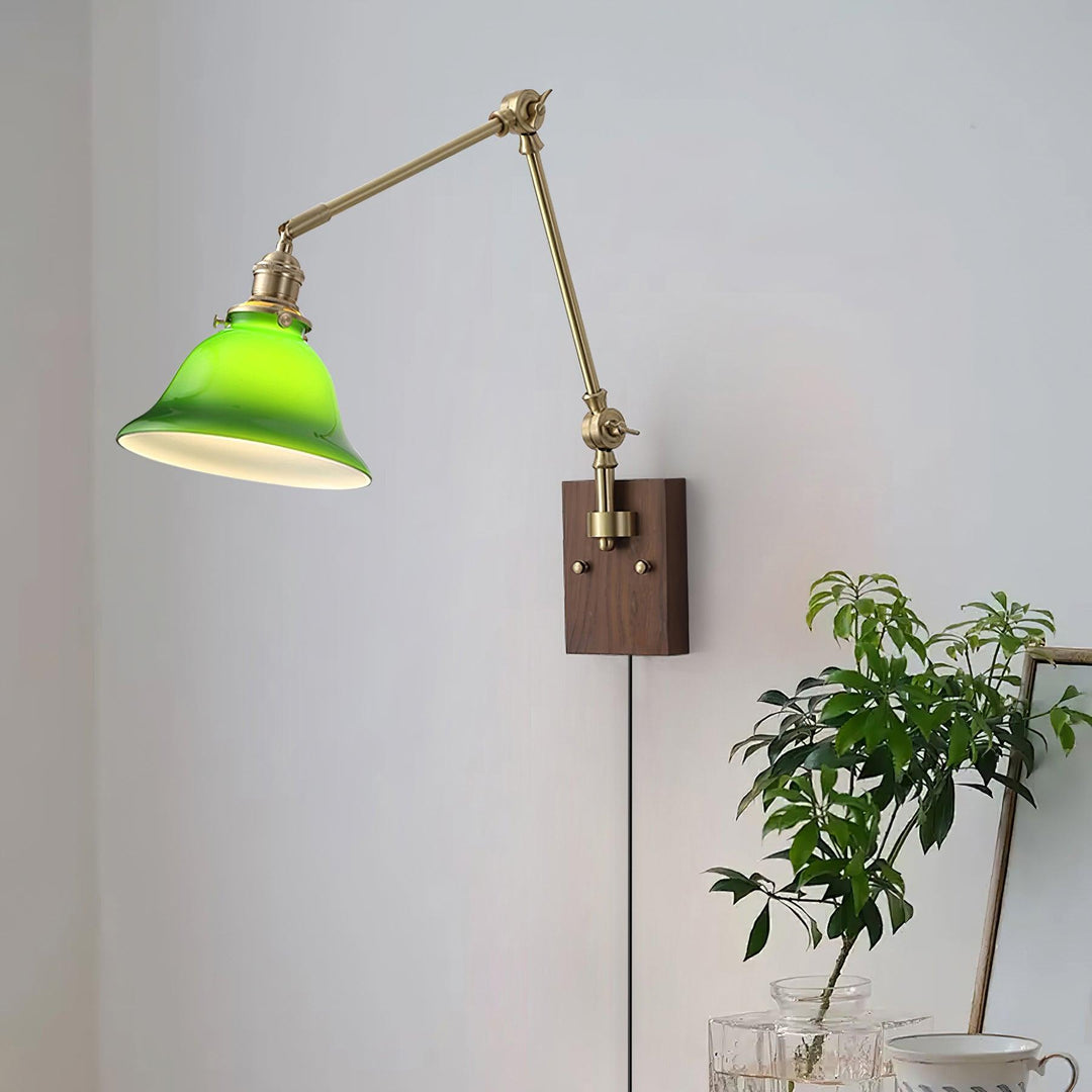 Green Glass Banker-Style Plug-In Wall Lamp product view