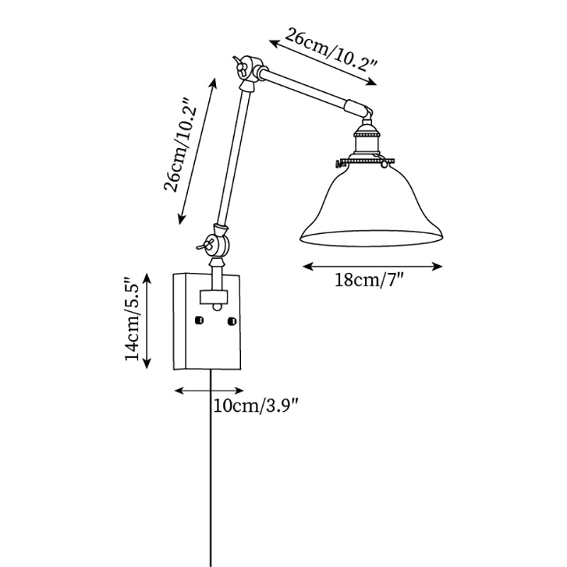 Green Glass Banker-Style Plug-In Wall Lamp dimension diagram