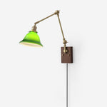 Charger l'image dans la visionneuse de galerie, Green Glass Banker-Style Plug-In Wall Lamp product view