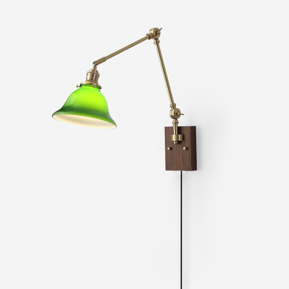 Green Glass Banker-Style Plug-In Wall Lamp product view