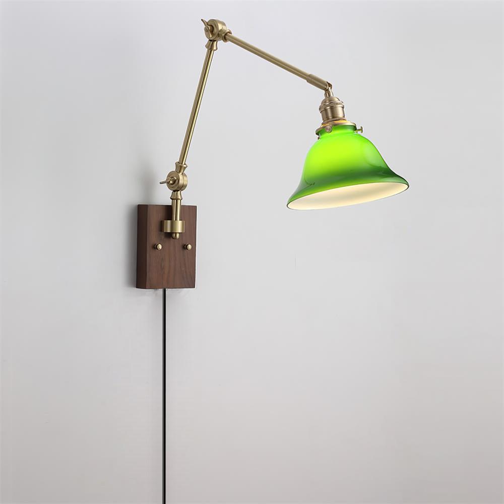 Green Glass Banker-Style Plug-In Wall Lamp product view