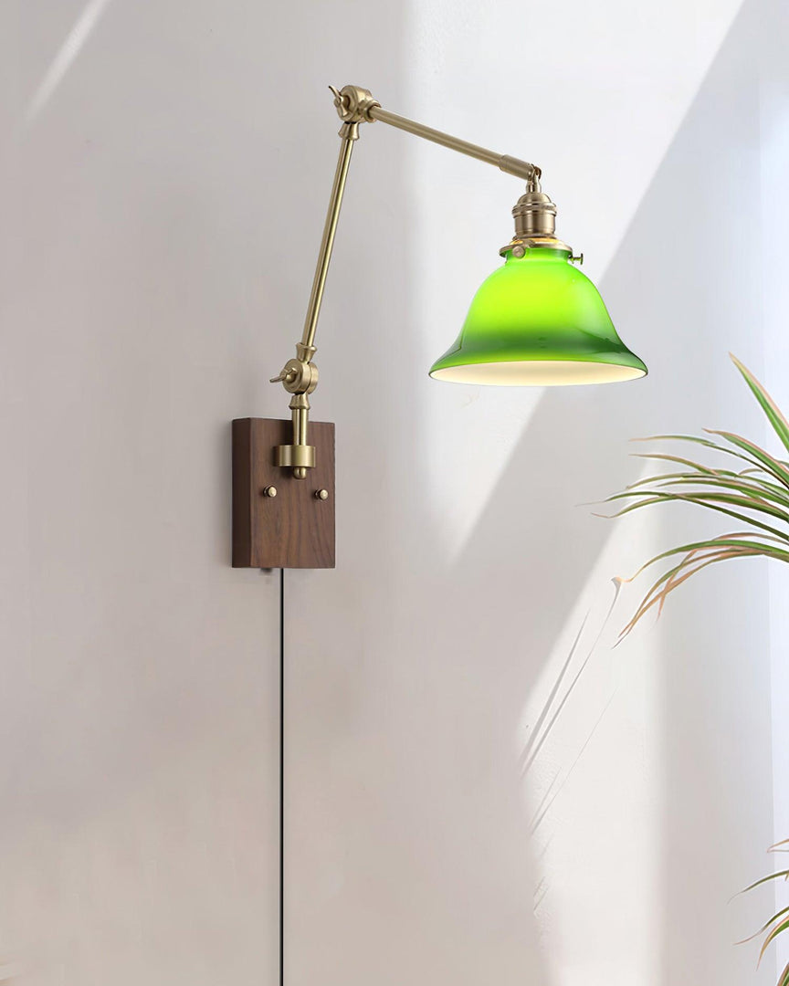 Green Glass Banker-Style Plug-In Wall Lamp product view