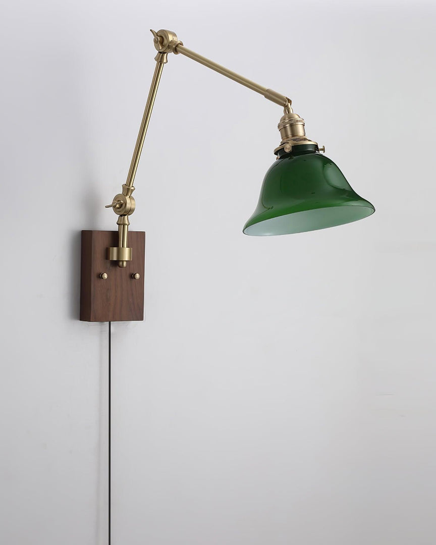 Green Glass Banker-Style Plug-In Wall Lamp product view