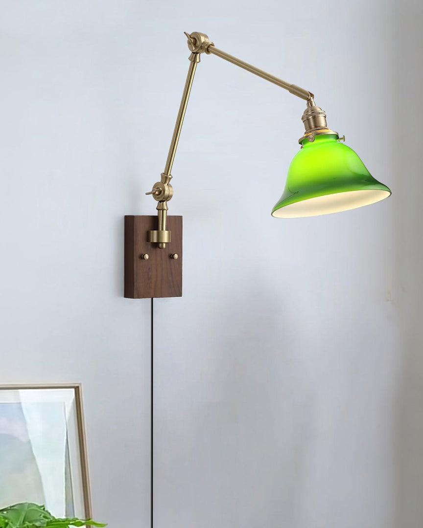 Green Glass Banker-Style Plug-In Wall Lamp alternate room view