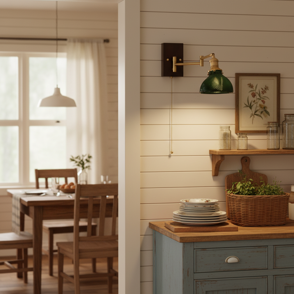Green Glass Adjustable Vintage Wall Lamp product view