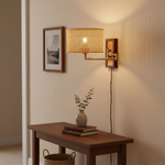 Bild in Gallery-Viewer laden, Woven Rattan Swing-Arm Wall Lamp alternate room view
