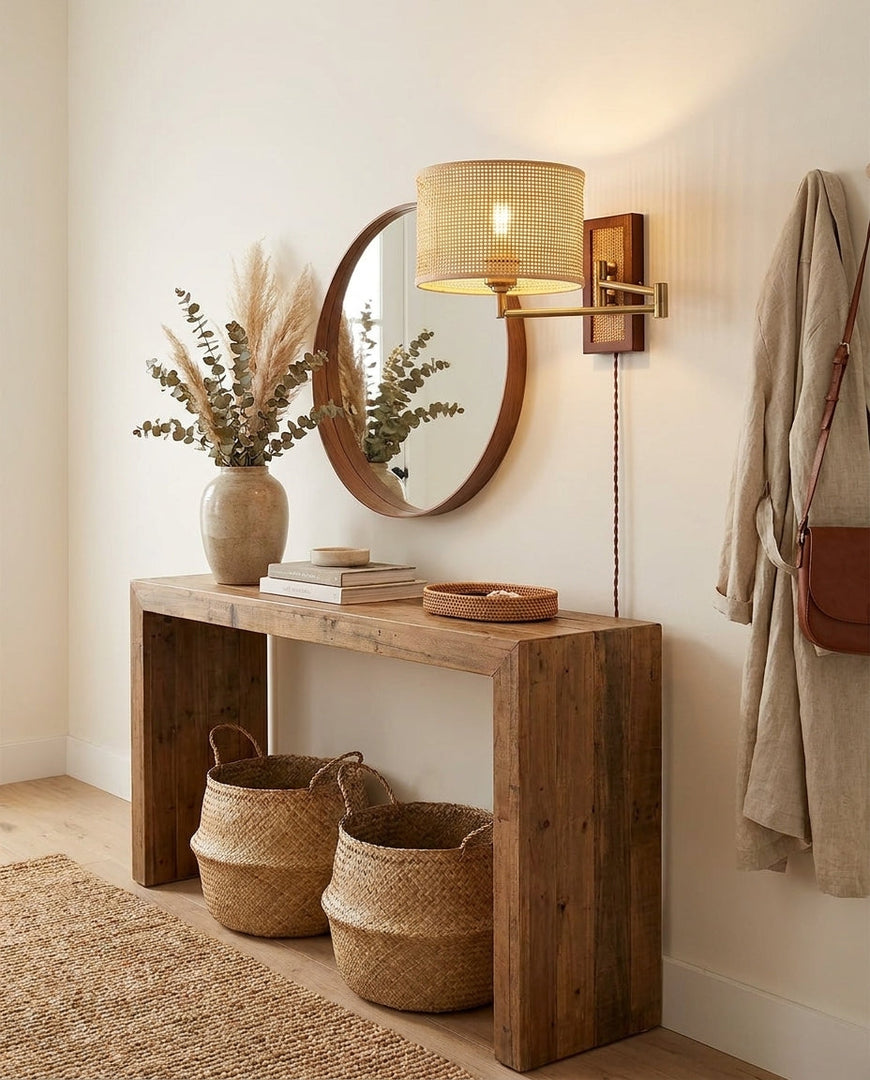 Woven Rattan Swing-Arm Wall Lamp product view