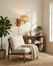Woven Rattan Swing-Arm Wall Lamp room scene