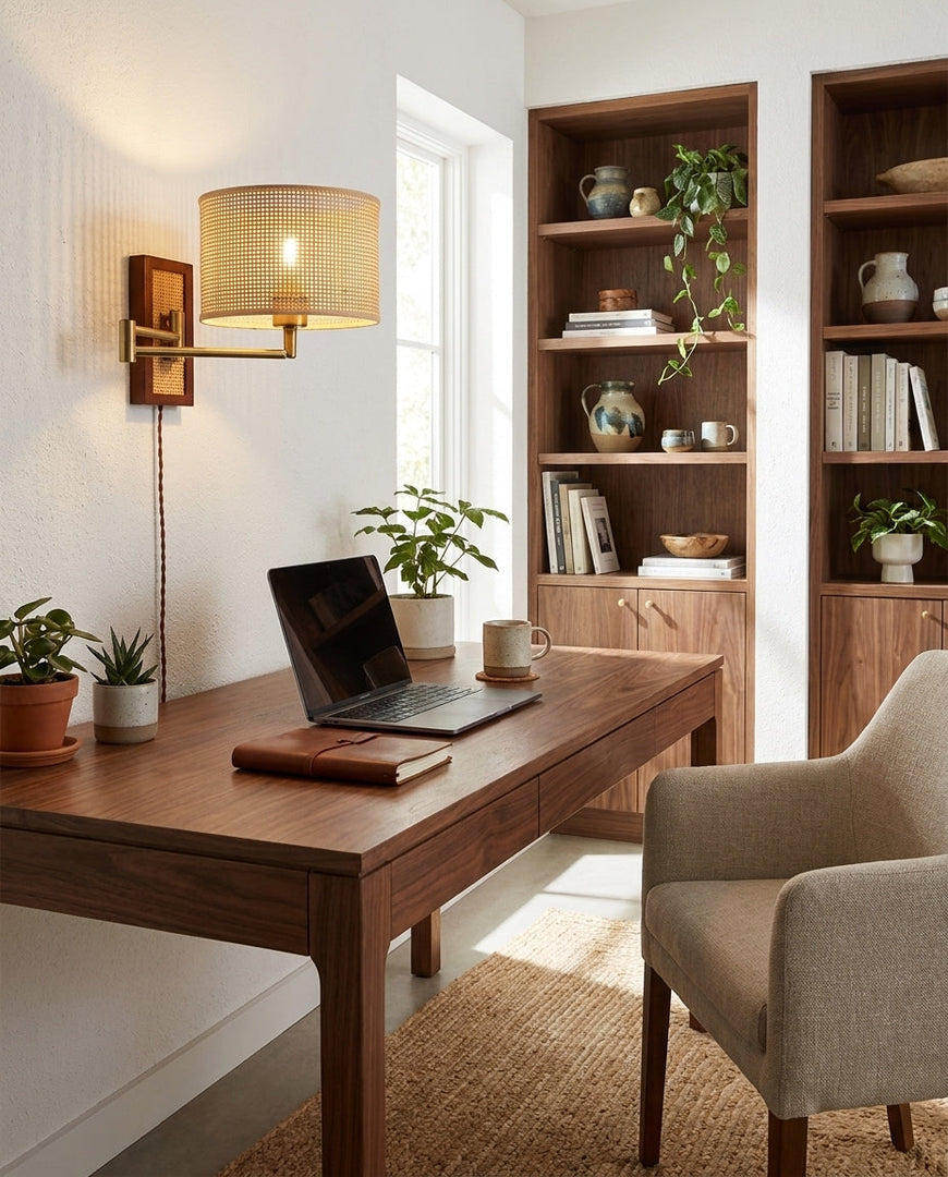 Woven Rattan Swing-Arm Wall Lamp product view