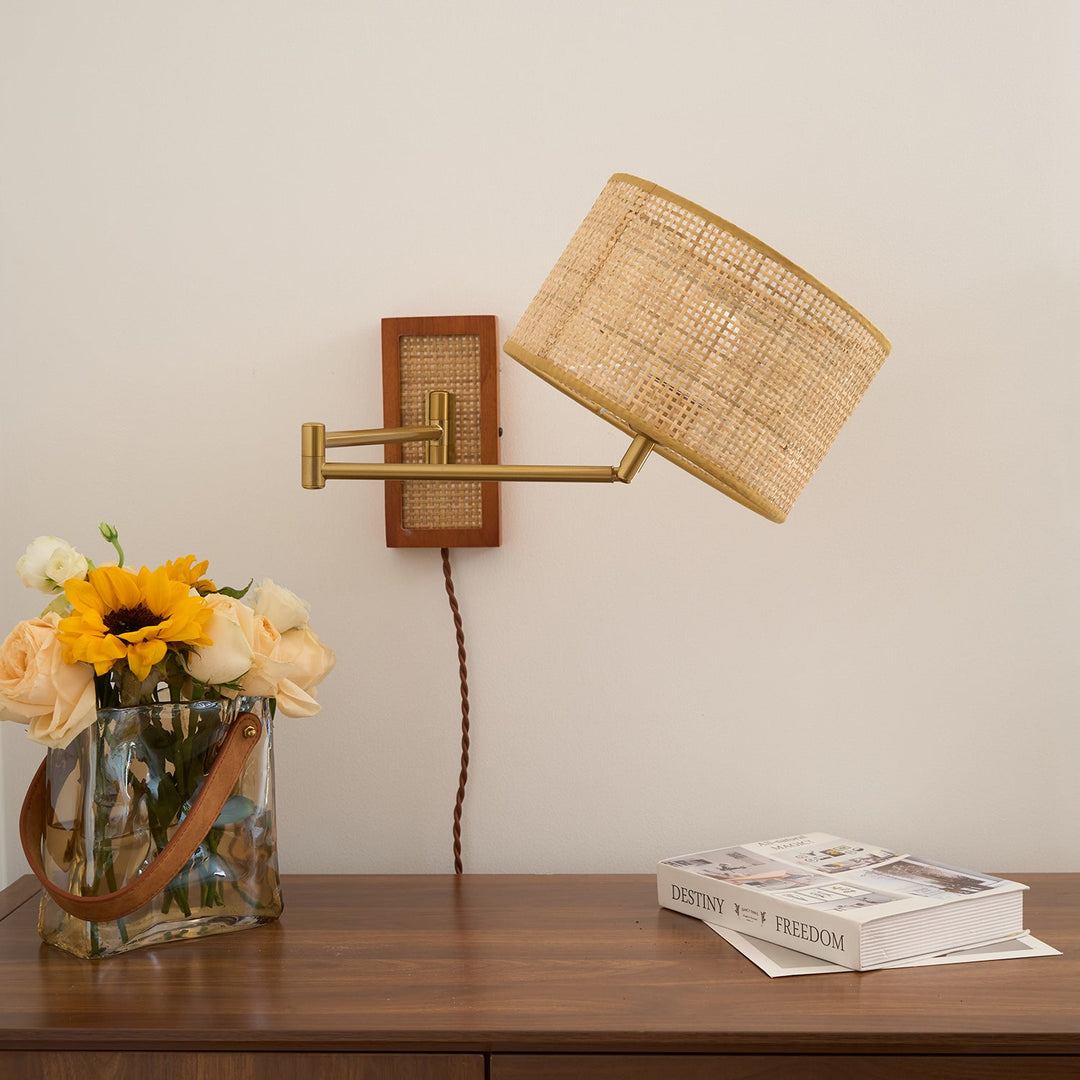 Woven Rattan Swing-Arm Wall Lamp product view