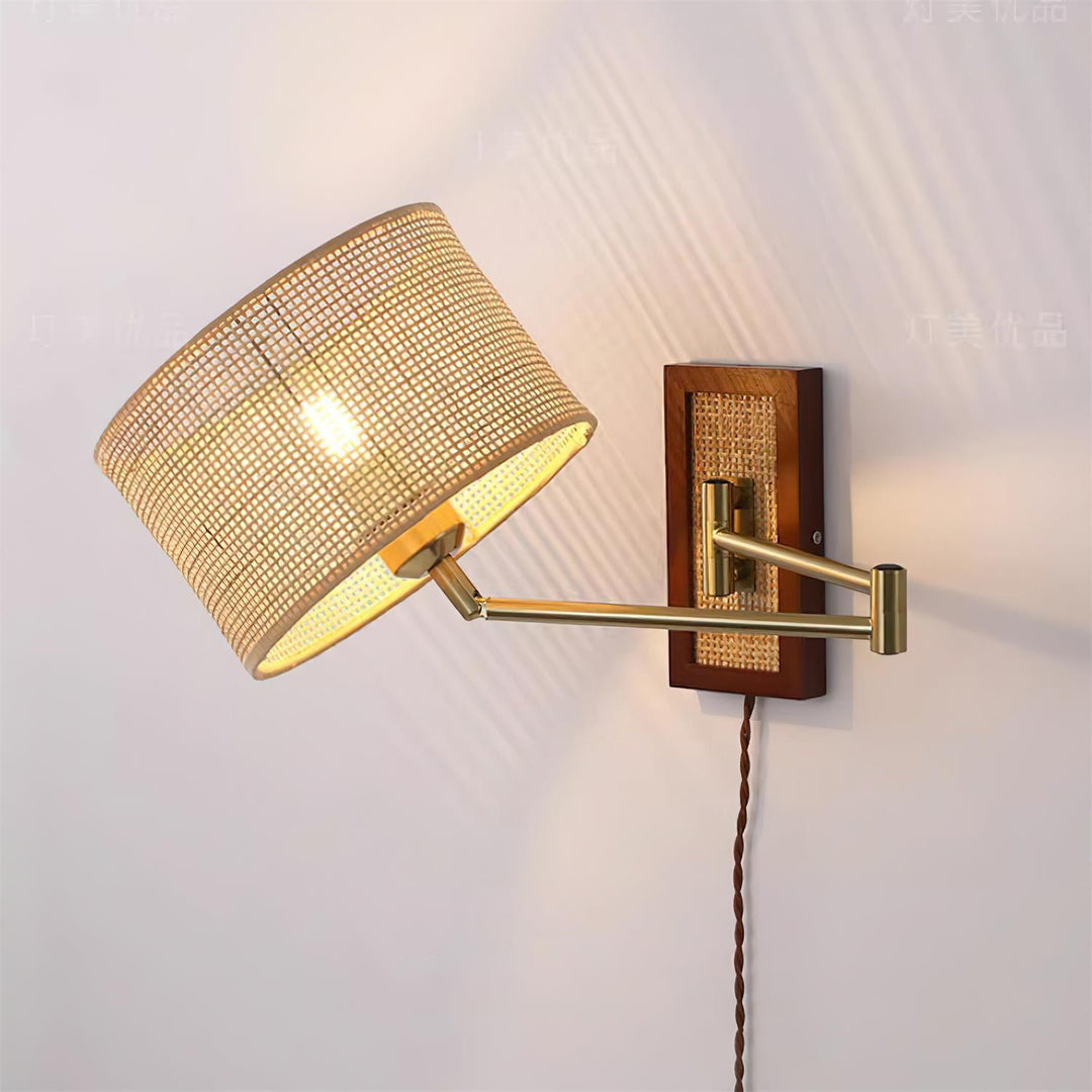 Woven Rattan Swing-Arm Wall Lamp product view