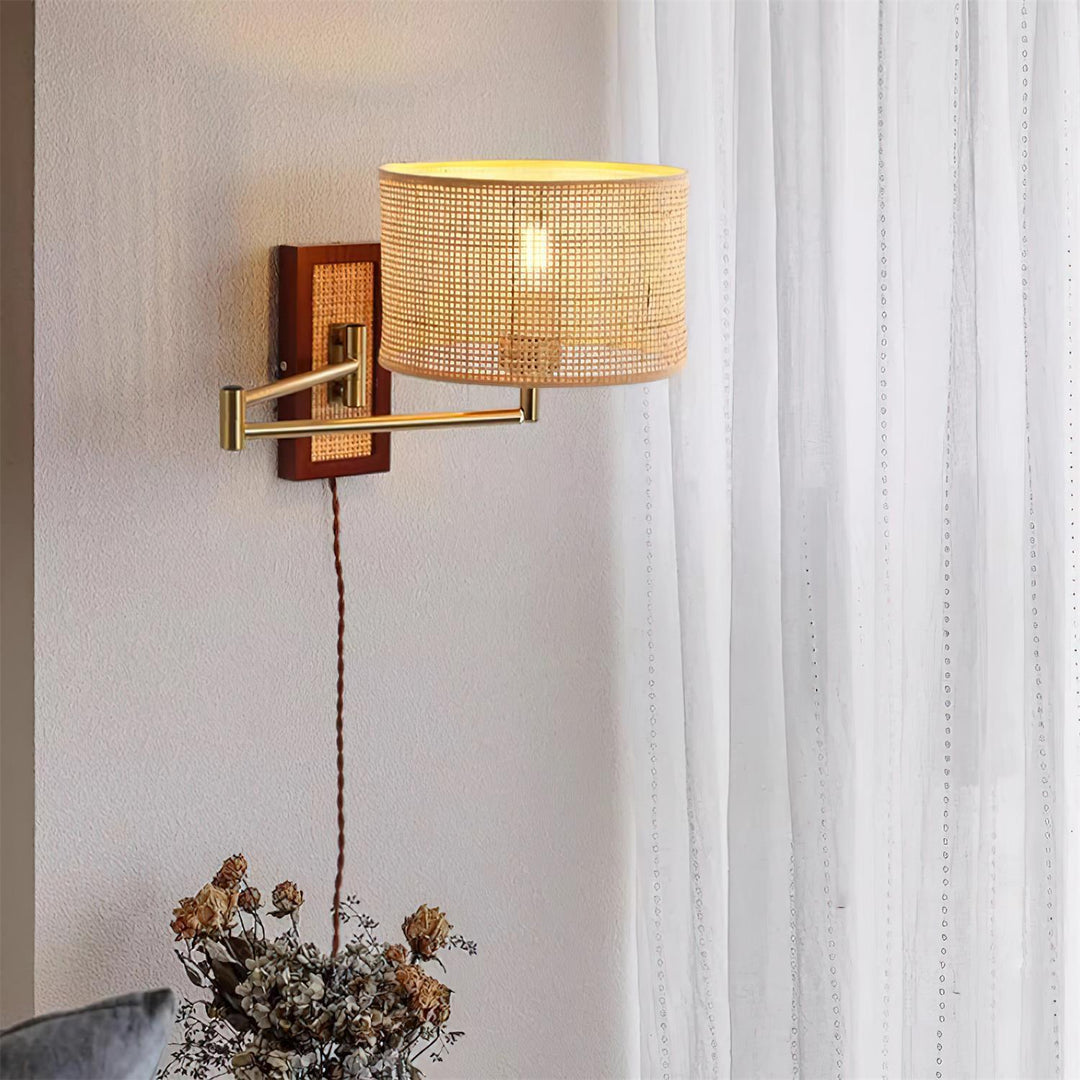 Woven Rattan Swing-Arm Wall Lamp product view