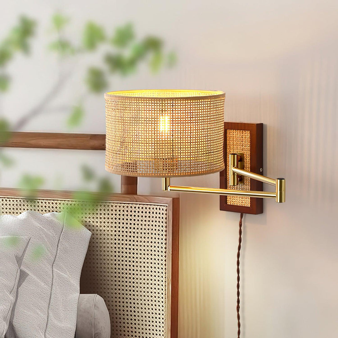 Woven Rattan Swing-Arm Wall Lamp product view