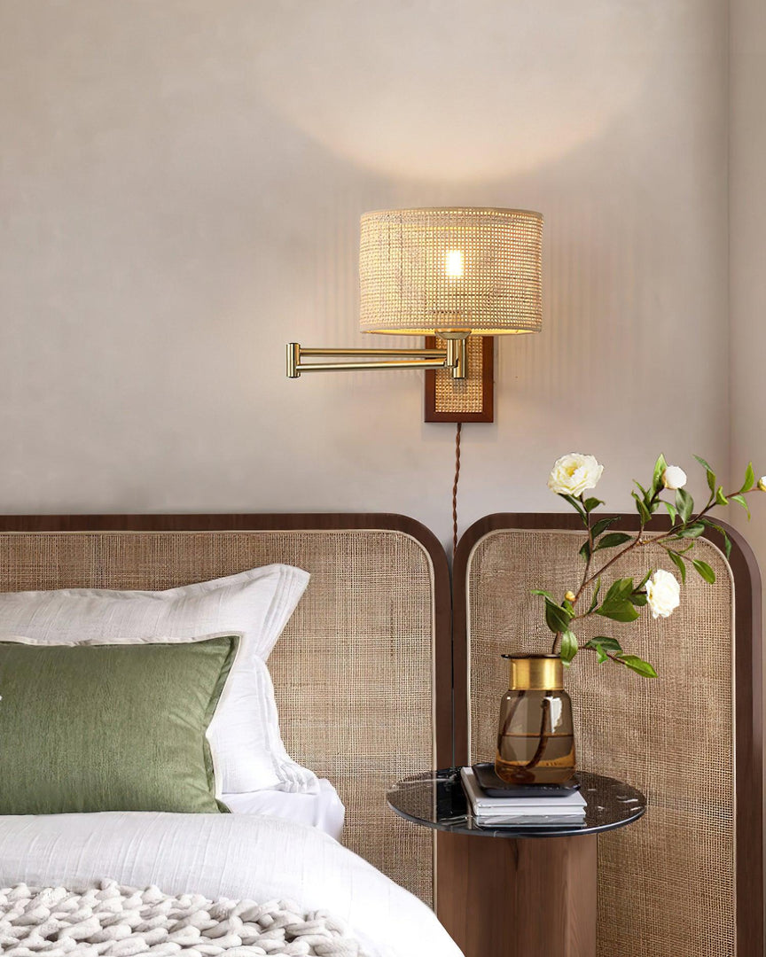 Woven Rattan Swing-Arm Wall Lamp product view