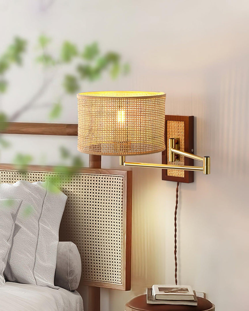 Woven Rattan Swing-Arm Wall Lamp product view