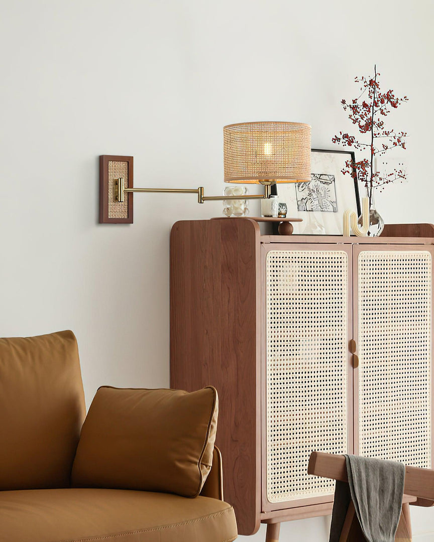 Woven Rattan Swing-Arm Wall Lamp product view