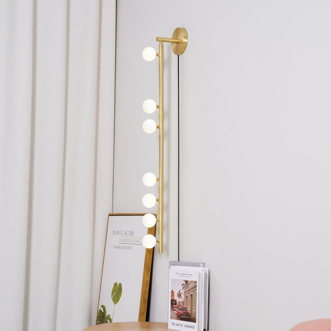 Brass Glass Tube Plug-In Wall Light with Inline Switch - product image 2