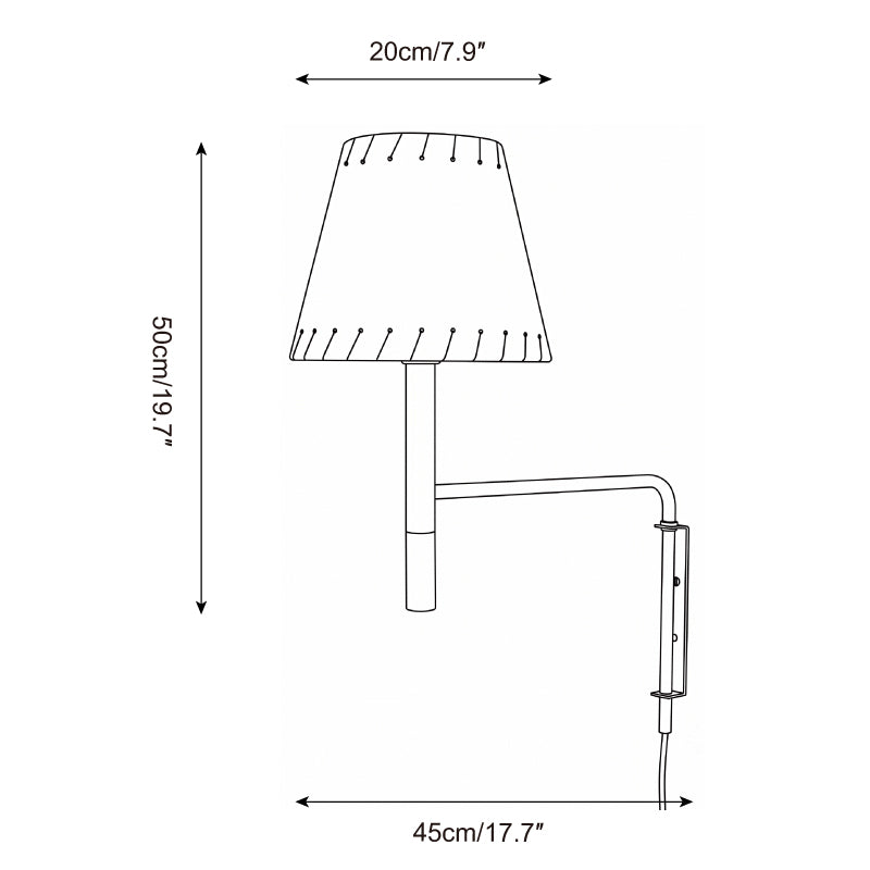 Pleated Shade Swing-Arm Plug-In Wall Sconce - dimension drawing 5