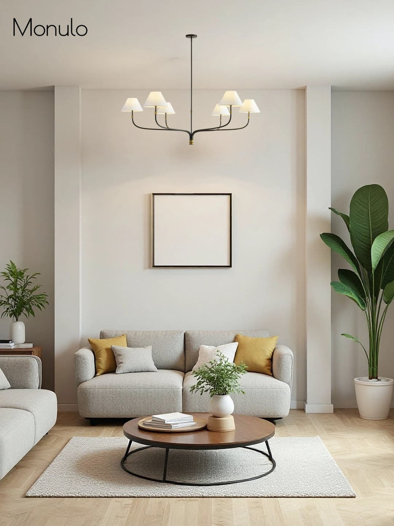 Lámpara de araña Calin de tela blanca de 6 luces: elegancia moderna de mediados de siglo