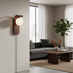 Load image into Gallery viewer, Wood-Tone Globe Plug-In Wall Lamp product view