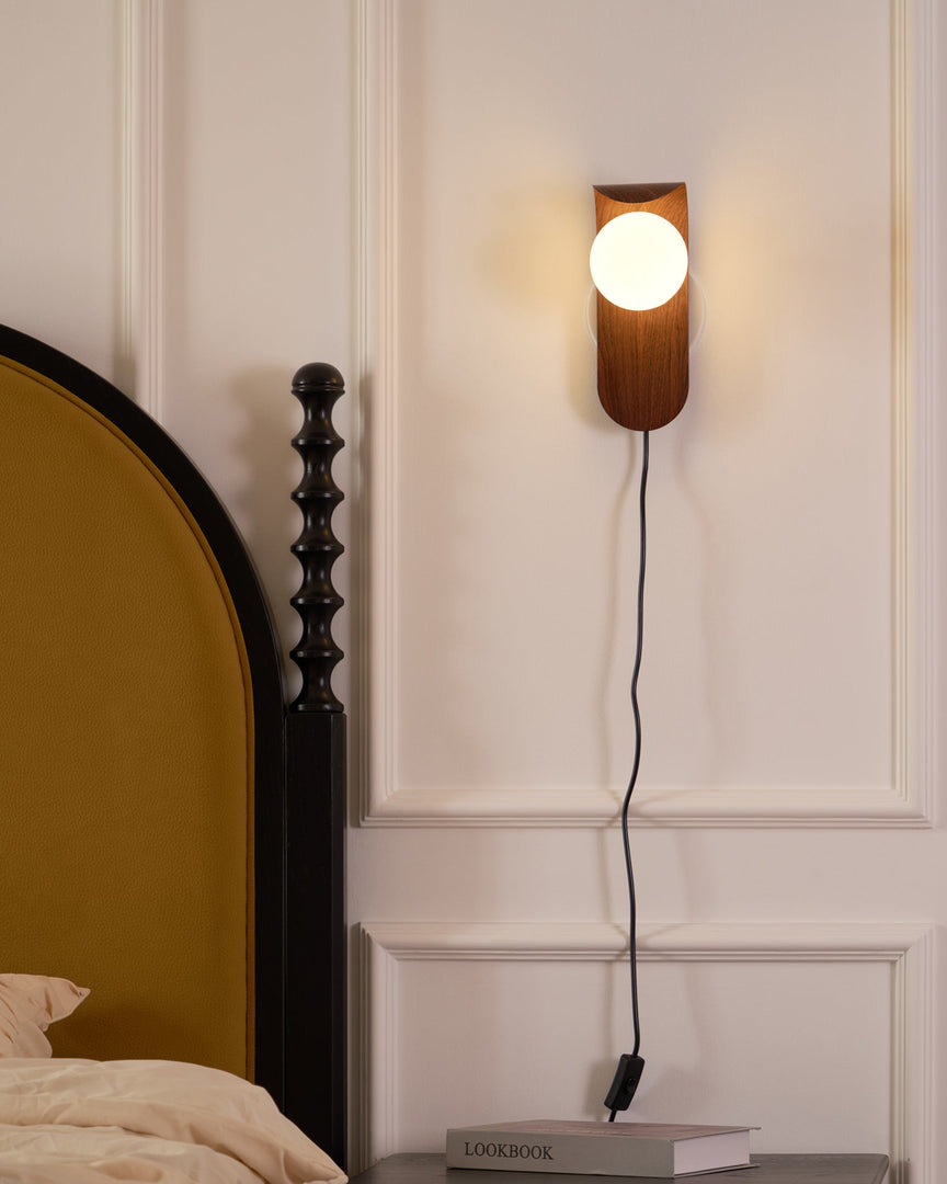 Wood-Tone Globe Plug-In Wall Lamp product view