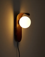 Load image into Gallery viewer, Wood-Tone Globe Plug-In Wall Lamp product view