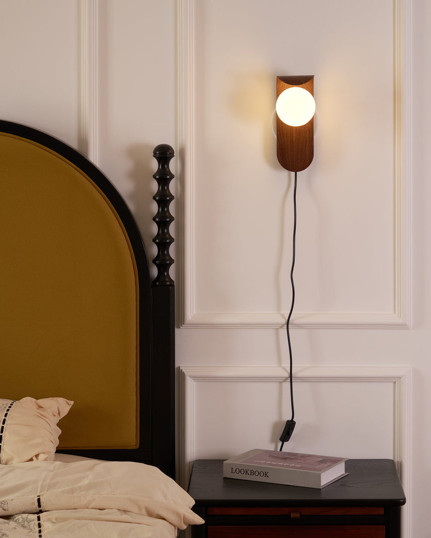 Wood-Tone Globe Plug-In Wall Lamp product view
