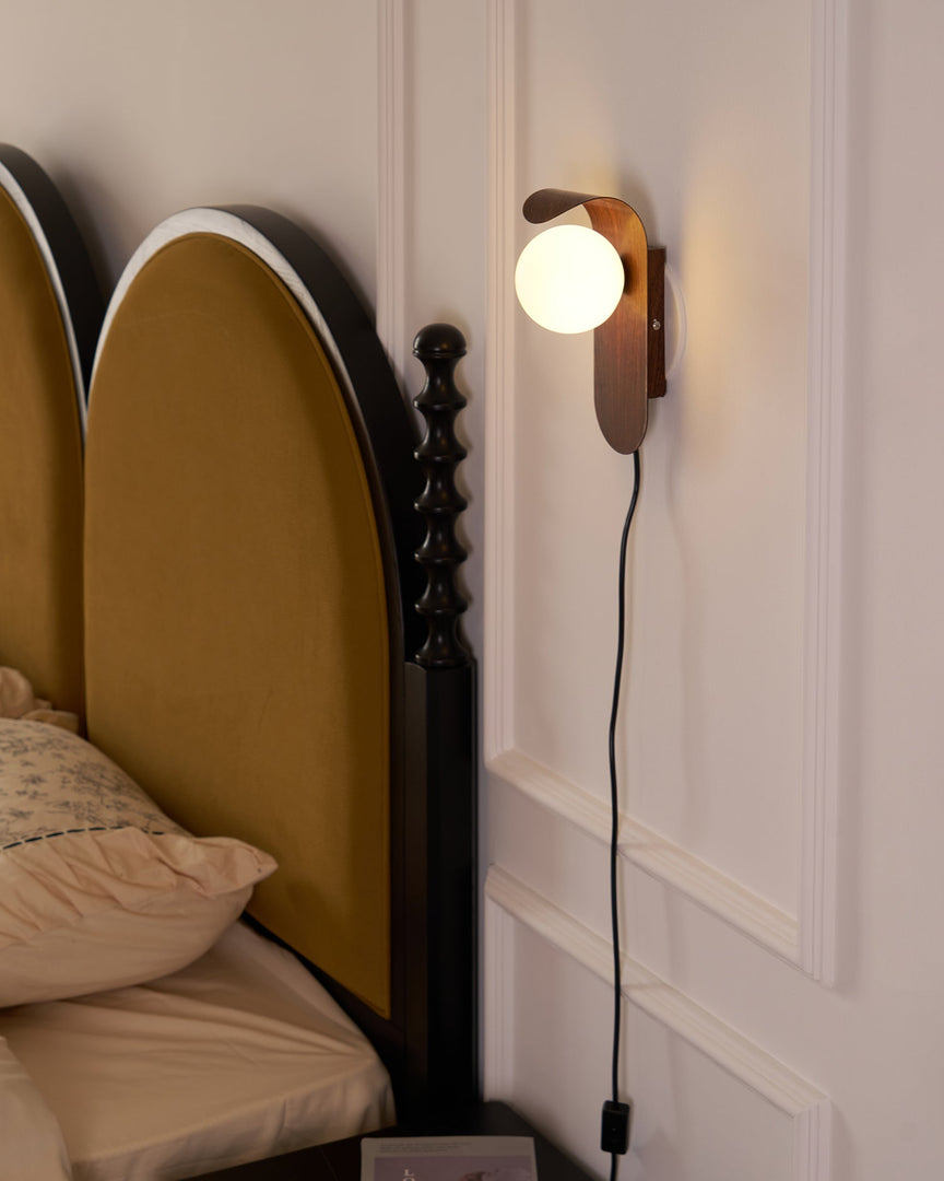 Wood-Tone Globe Plug-In Wall Lamp product view