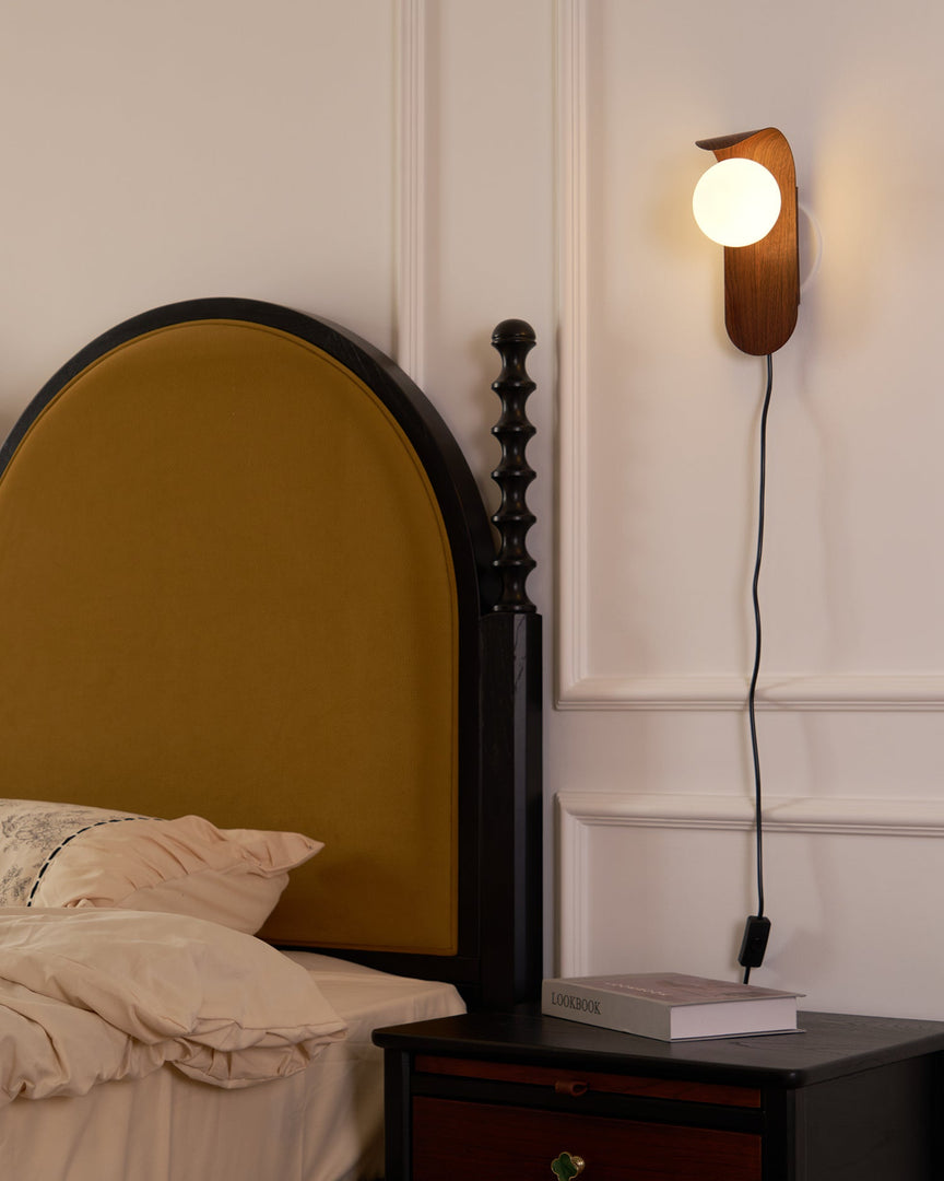 Wood-Tone Globe Plug-In Wall Lamp product view