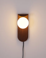 Load image into Gallery viewer, Wood-Tone Globe Plug-In Wall Lamp product view