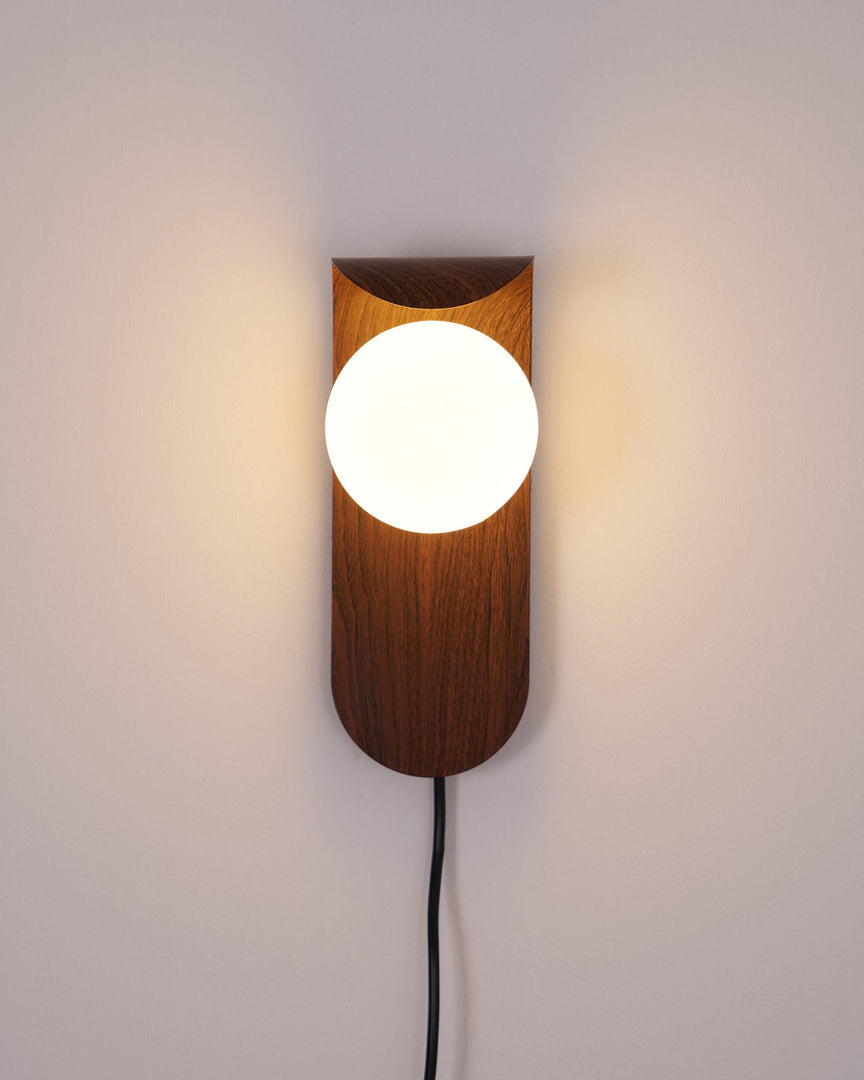 Wood-Tone Globe Plug-In Wall Lamp product view