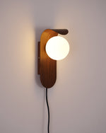 Load image into Gallery viewer, Wood-Tone Globe Plug-In Wall Lamp product view